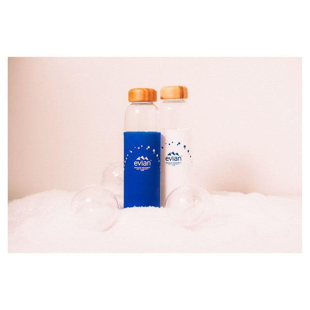 Evian glass water bottle Designer Blue 500ml - British product