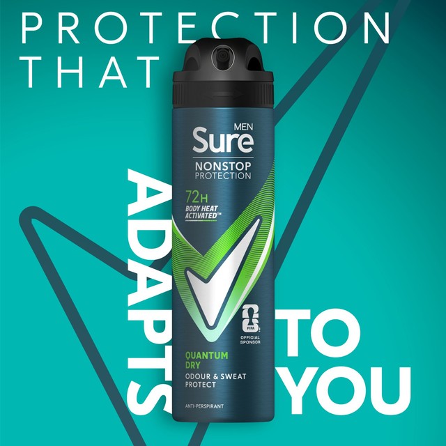 Sure men's antiperspirant deodorant spray Quantum Dry 150ml (British brand)