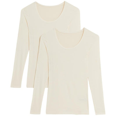 M&S Hauts Thermiques Manches Longues Légères Heatgen Femme Crème 2 Paquets Taille 14