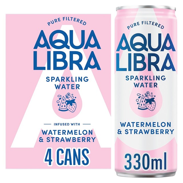 Aqua Libra Watermelon & Strawberry Sparkling Water 4 x 330ml - British product