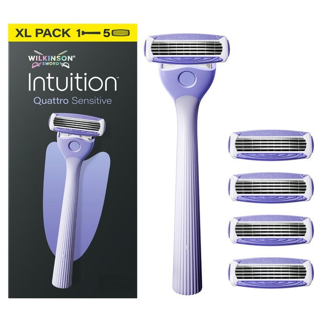 Wilkinson Sword Intuition Quattro Sensitive women's razor with 5 refills (British brand)