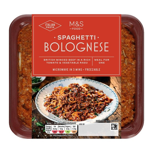 M&S spaghetti bolognese ready meal serves 1 400g, imported from the UK