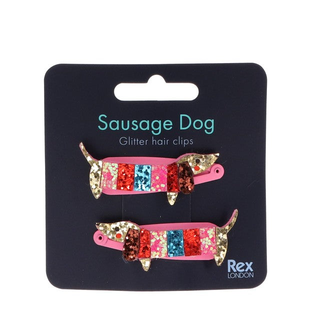 Rex London glitter hair clips sausage dog, UK version