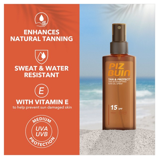 Piz Buin tan intensifying sun oil spray SPF15 150ml, imported from the UK