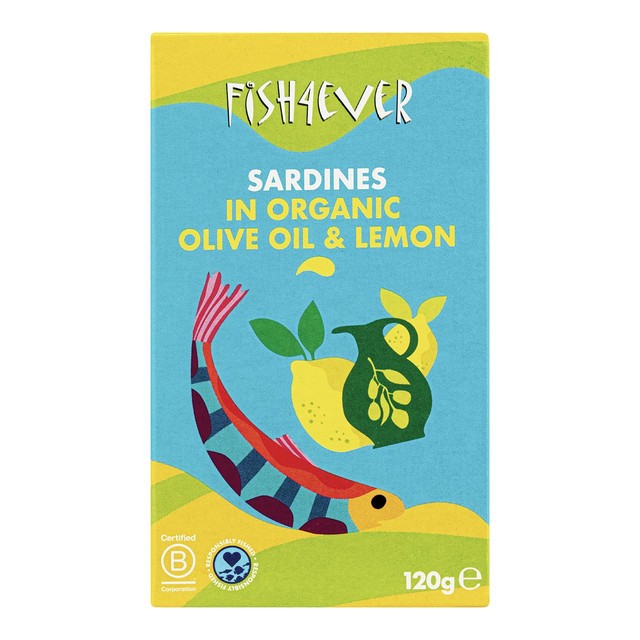 Fish 4 Ever Whole Sardines Organic Lemon Oil 120g - British product