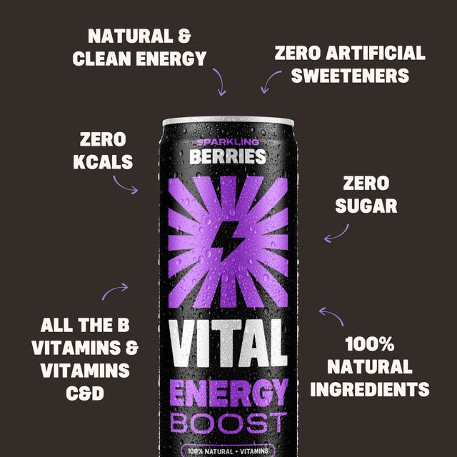 Vital sparkling berries energy drink 330ml - British product
