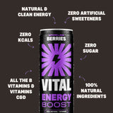 Vital sparkling berries energy drink 330ml - British product