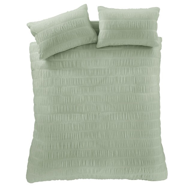 Catherine Lansfield Seersucker Sage Super King Duvet Set - British product