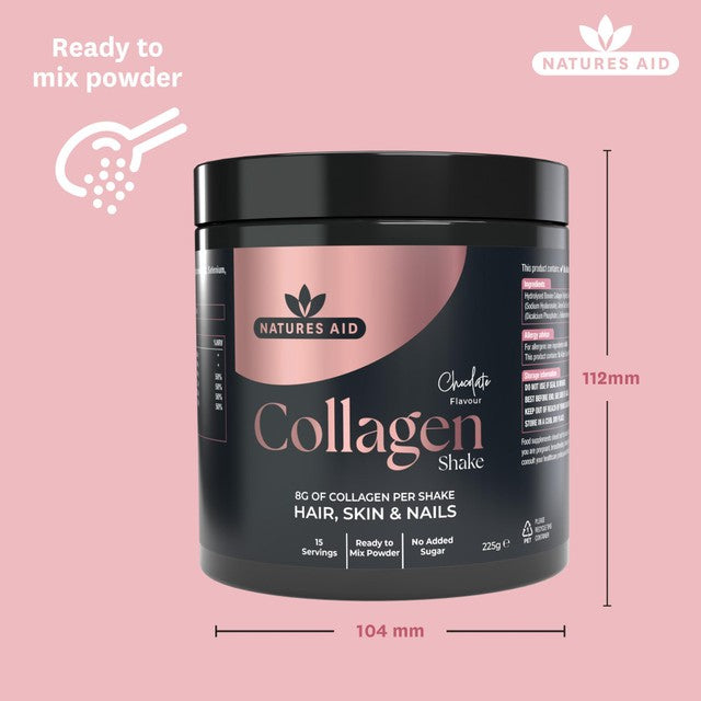 Natures Aid collagen chocolate shake powder 225g, imported from the UK