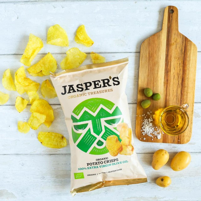 Jasper's Organic potato crisps with extra virgin olive oil 100g, UK version