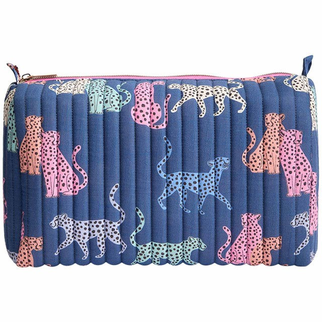M&S women's large quilted wash bag in leopard print, one size, imported from the UK