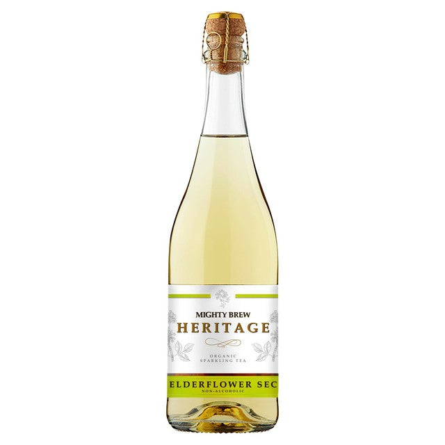 Mighty Brew Elderflower Sec Kombucha 750ml, imported from the UK