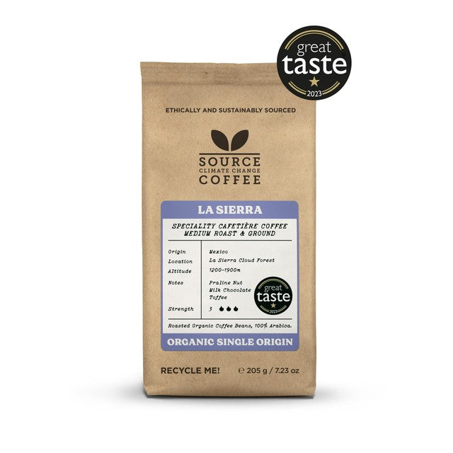 Source Organic La Sierra ground coffee 227g, UK version