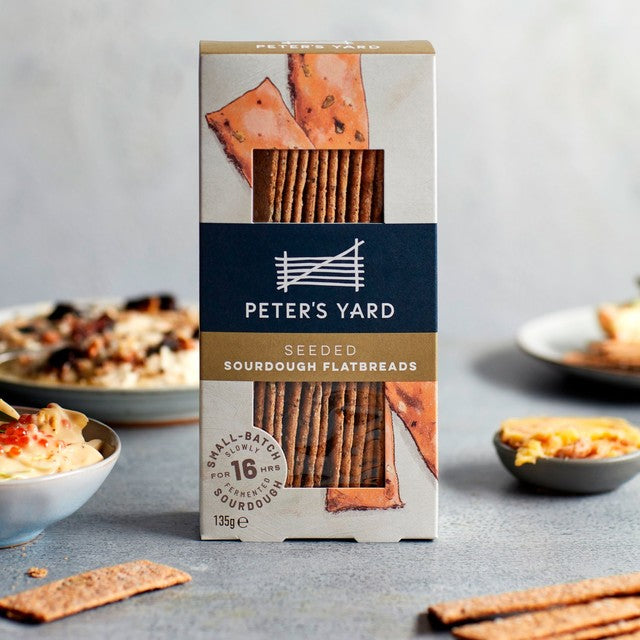 Peter's Yard seeded sourdough flatbreads 135g, imported from the UK
