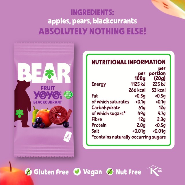 Bear fruit rolls Blackcurrant 5 x 20g - British product