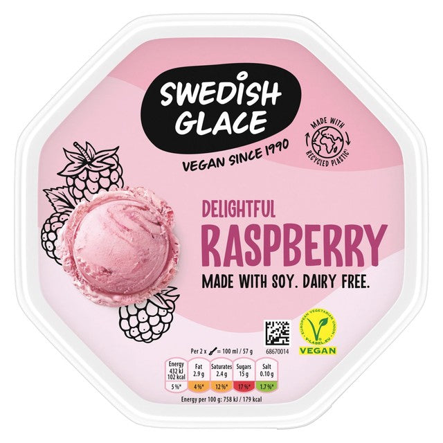Swedish Glace Delightful Raspberry vegan ice cream tub 750ml (British brand)