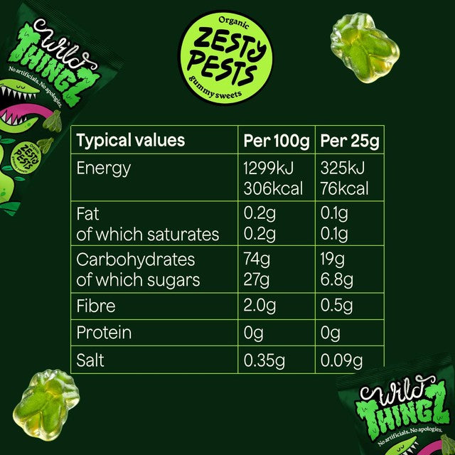Wild Thingz Zesty Pests Bio Gummibärchen 130g (Britische Marke)