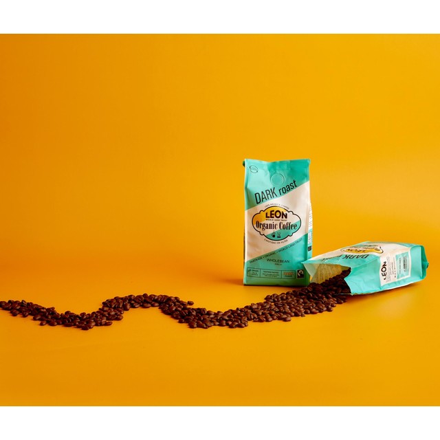 LEON dark roast coffee beans 200g, UK version
