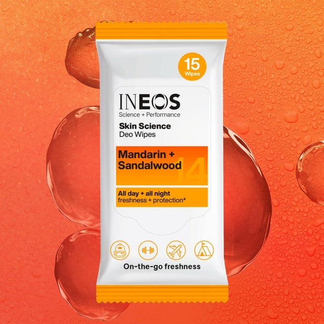 INEOS deodorant wipes Mandarin + Sandalwood (British brand)