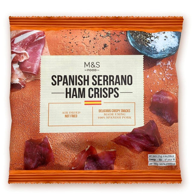 M&S Spanish Serrano Ham Crisps 25g, imported from the UK