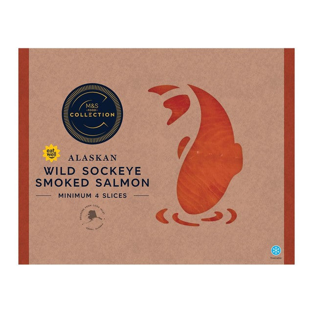 M&S wild sockeye smoked salmon 100g, imported from the UK