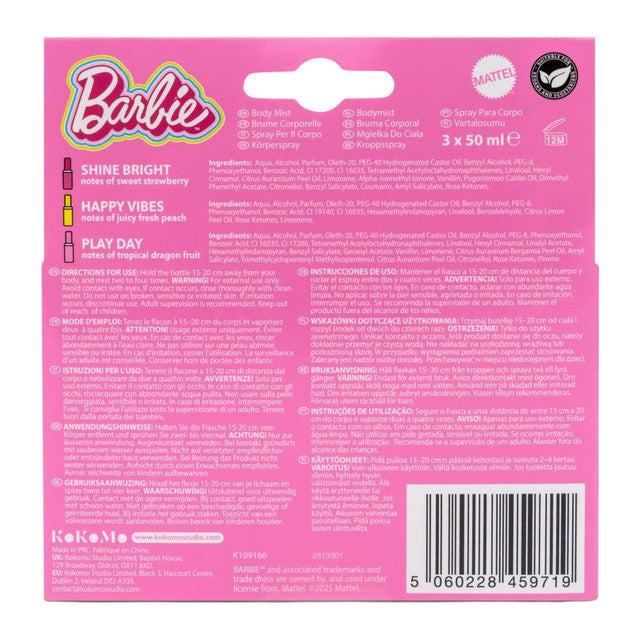 Barbie Body Mist Trio peach strawberry dragonfruit body spray set 3 x 50ml - British product