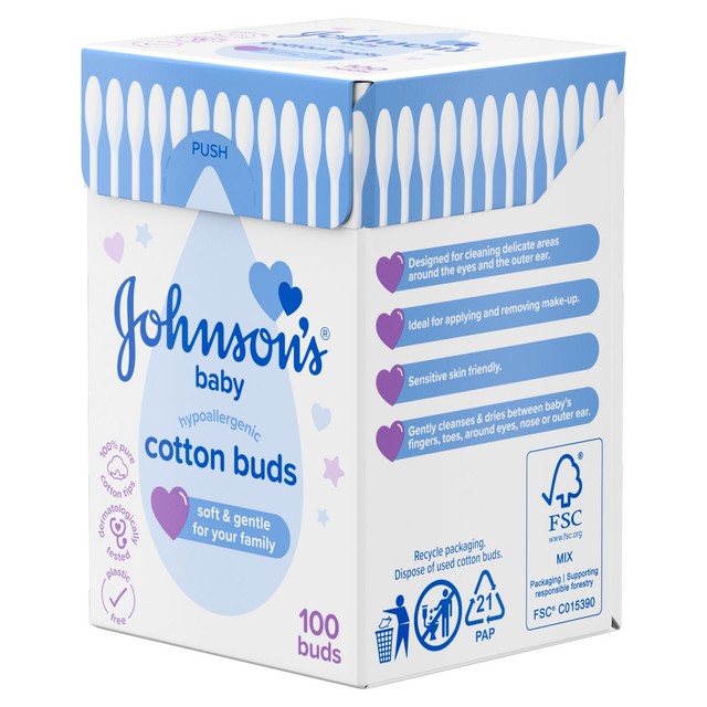 Johnson's Baby Cotton Buds Hypoallergenic 100 Pack, UK version
