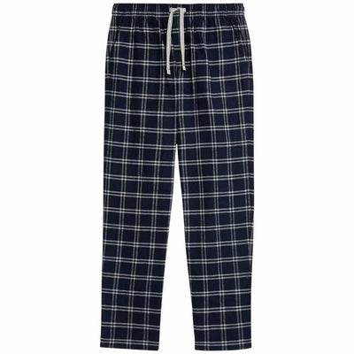 M&S Men's Pure Cotton Checked Pyjama Bottoms XL Navy