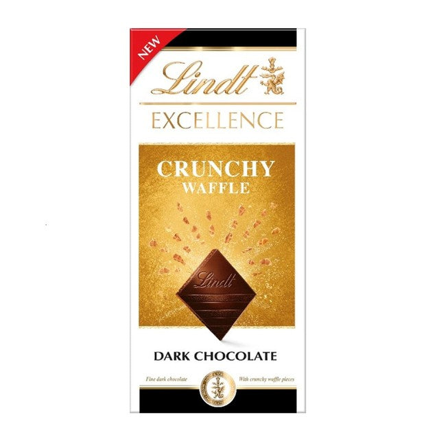 Lindt dark chocolate bar with crunchy waffle pieces 100g, UK version