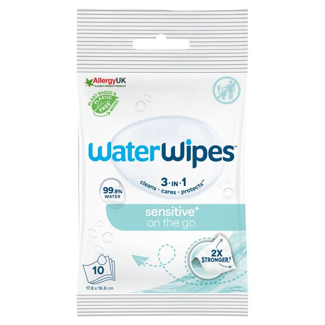 WaterWipes Sensitive+ On-The-Go baby wipes 10 wipes (British brand)