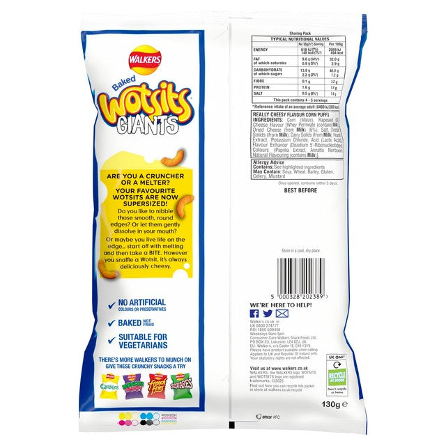 Wotsits Really Cheesy corn puff crisps 130g (British brand)