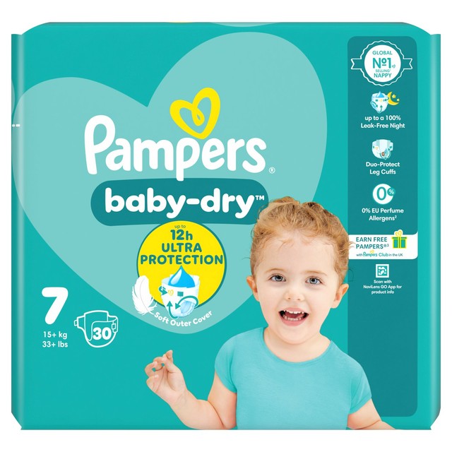 Pampers Baby Dry nappies Size 7 30 Count, imported from the UK