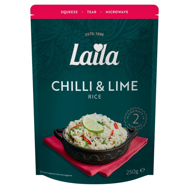 Laila chilli and lime microwave rice 250g, UK version