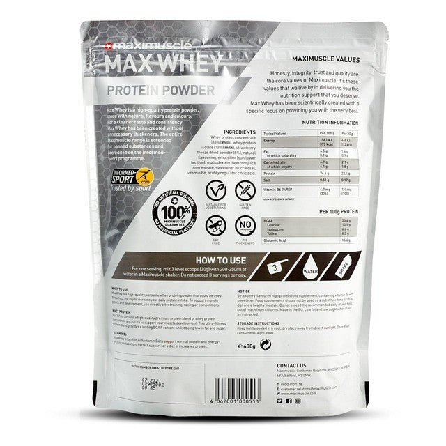 Maximuscle strawberry whey protein powder 420g, imported from the UK
