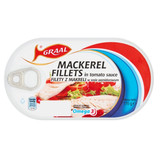 Graal canned mackerel fillets in tomato sauce 170g - British product