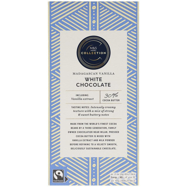 M&S Madagascan Vanilla White Chocolate 100g, imported from the UK