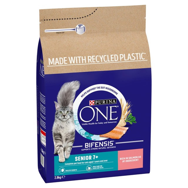 Purina One Senior Salmon Dry Cat Food 2.8kg, imported from the UK