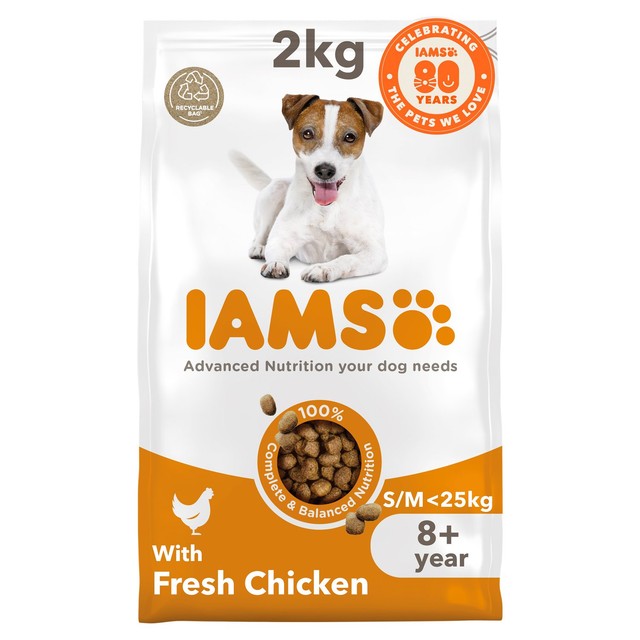 Iams senior dry dog food for small/medium breeds with chicken 2kg, UK version