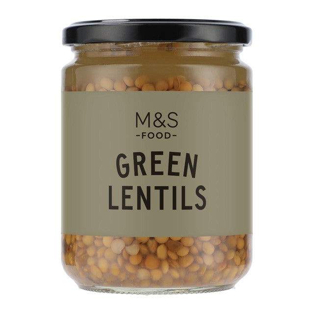 M&S green lentils in water, jar - imported from the UK