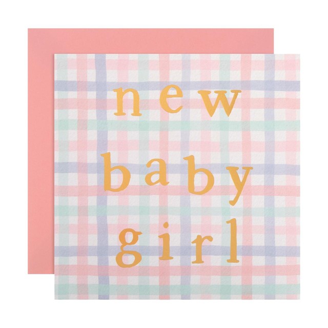M&S checked new baby girl card, UK version