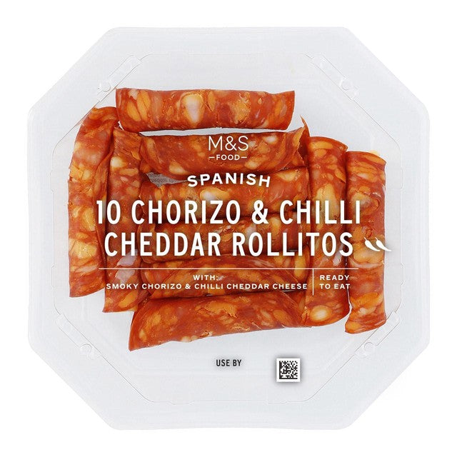 M&S Chorizo and Cheddar Rollitos 10 pack, imported from the UK