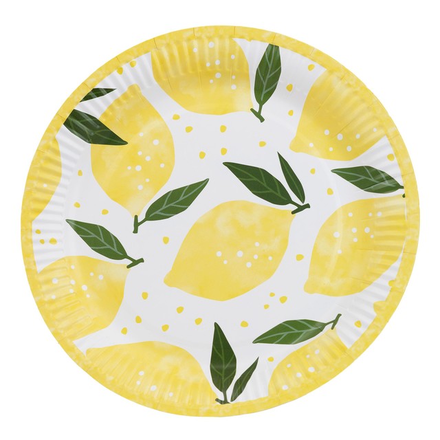 Talking Tables lemon print paper party plates 23 cm (British brand)
