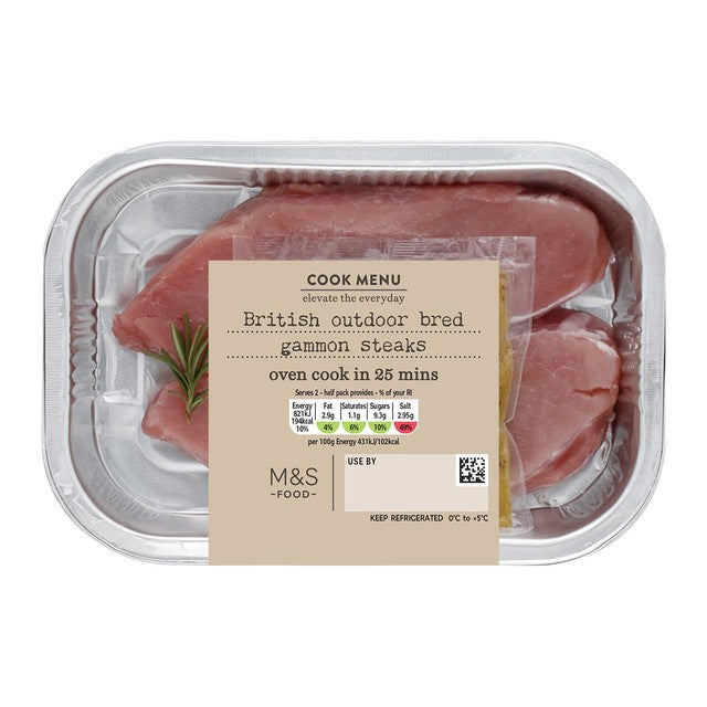 M&S honey and mustard gammon steaks 381g, imported from the UK