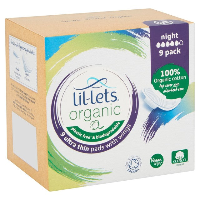 Lil-lets organic sanitary pads night 9 pack, UK version