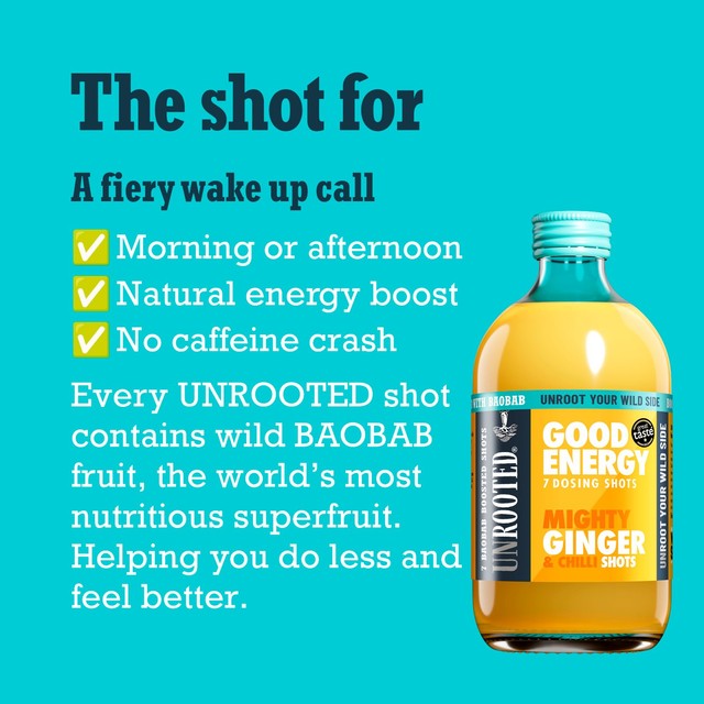 Unrooted Mighty Ginger, Chilli & Baobab health shots 420ml (British brand)