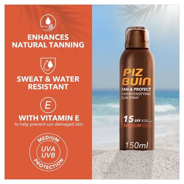 Piz Buin Tan & Protect Tan Intensifying Sun Cream Spray 150ml, imported from the UK