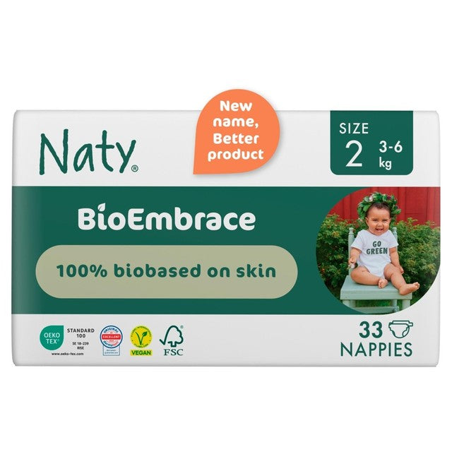 Naty BioEmbrace nappies Size 2 (3-6kg), imported from the UK
