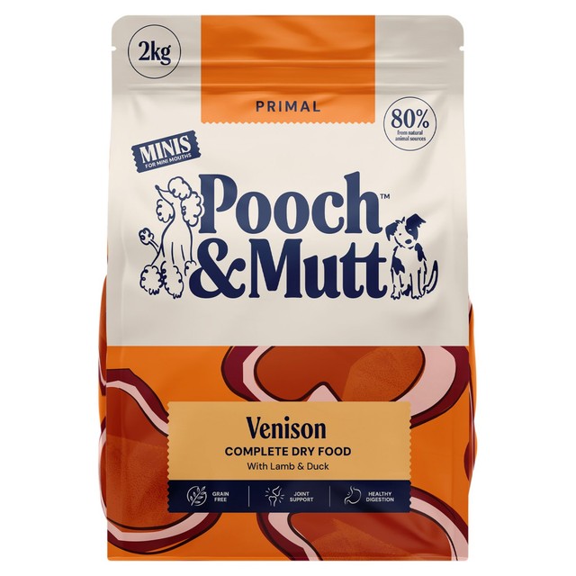 Pooch & Mutt Primal Venison Minis dog food 2kg, imported from the UK