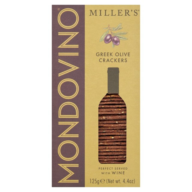MILLER'S Greek olive crackers 125g, imported from the UK