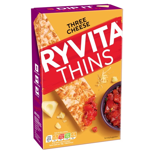 Ryvita Three Cheese Flatbread Crackers 125g, imported from the UK
